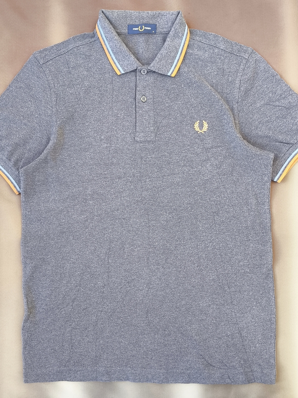 Fred Perry Men's Heather Twin Tipped Gray Polo with Contrast Trim Size Medium